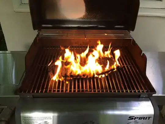 ribs on a turned off grill, on fire