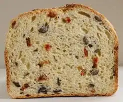 Sandwich bread with chopped olives and sun dried tomatoes