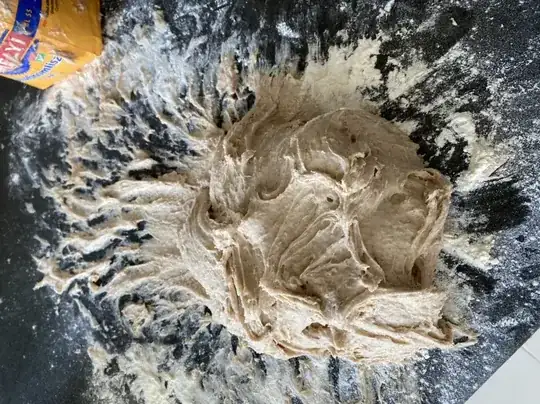 sticky dough on bench