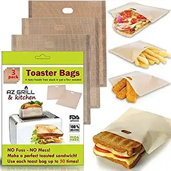 Toaster bag advert showing bag used for heating sandwiches, fish-fingers and fries