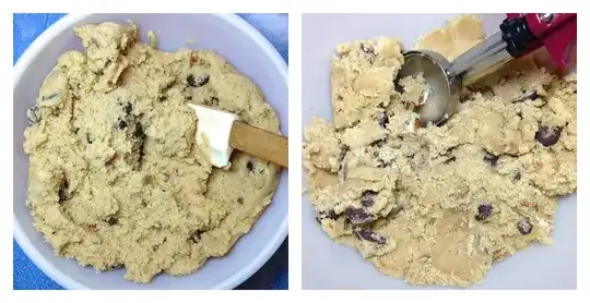 That’s fresh dough, at left; three-day-old dough, at right. The longer the dough chills, the drier it becomes.