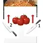 angled cutting knife pushing food off the board into a pot