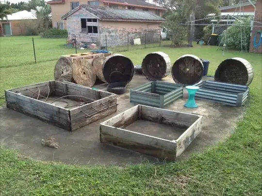 concrete with garden bed frames