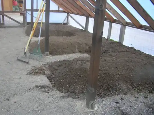 vegetable beds with volcanic pumice, virgin forest soil
