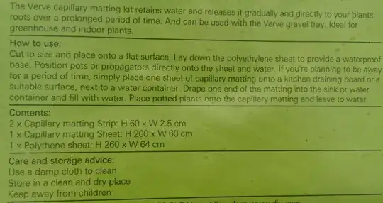 Included Instructions on Setting Up Capillary Watering Mat