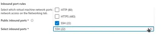 Azure VM creation select inbound ports drop-down menu