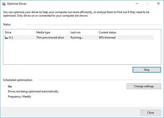 Optimize trims the disk