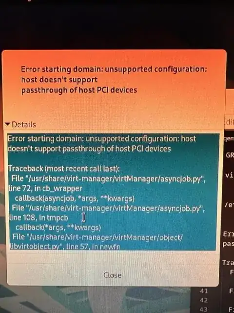 error when the VM start