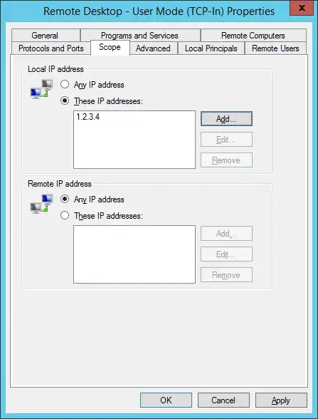 Windows Firewall rule for RDP
