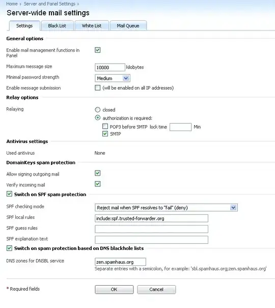 Screenshot of server-wide mail settings in Plesk