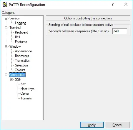 putty keep alive settings