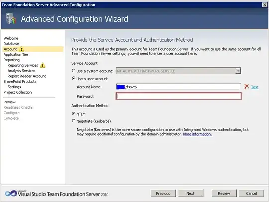 Advanced Configuration Wizard dialog with validation errors
