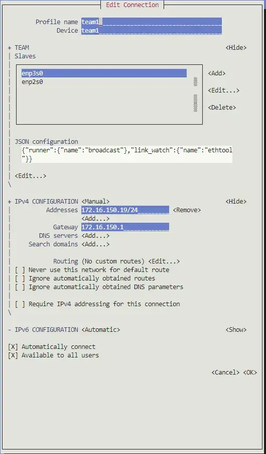 team1 config in nmtui
