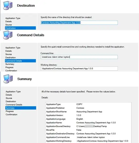 Combined screenshot of the rest of the new app wizard