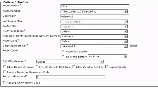 Screenshot showing route pattern for 722X to L-Asterisk1