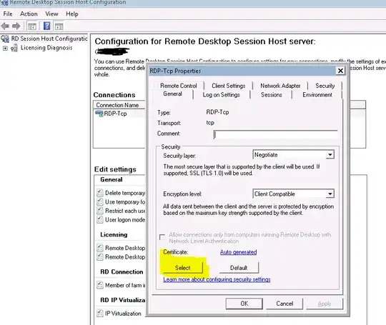 session host cert settings