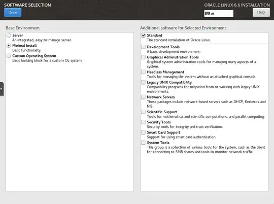 SOFTWARE SELECTION screen in Oracle Linux 8.6 Installation utility