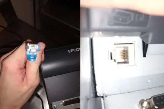 Preview of our Ethernet cable and Epson's RJ-11 port.
