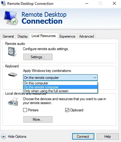 RDP Client - Local Resources settings