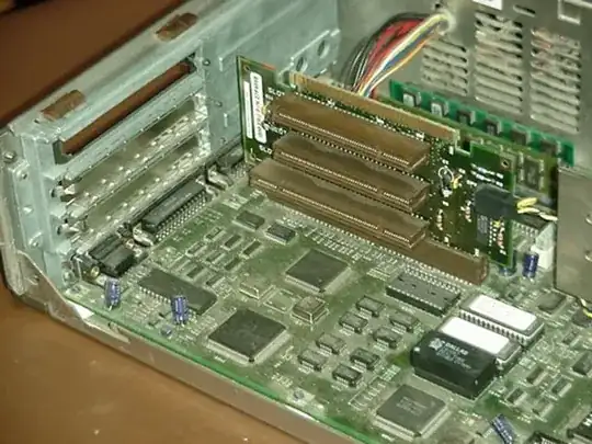Photo of an IBM system with a daughterboard with MCA slots