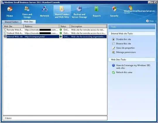 SBS Console showing websites.