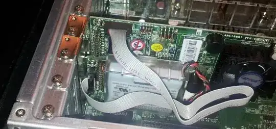 Photo of the Areca 1880i card connected to the Areca battery backup module