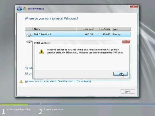 On EFI systems, Windows can only be installed to GPT disks