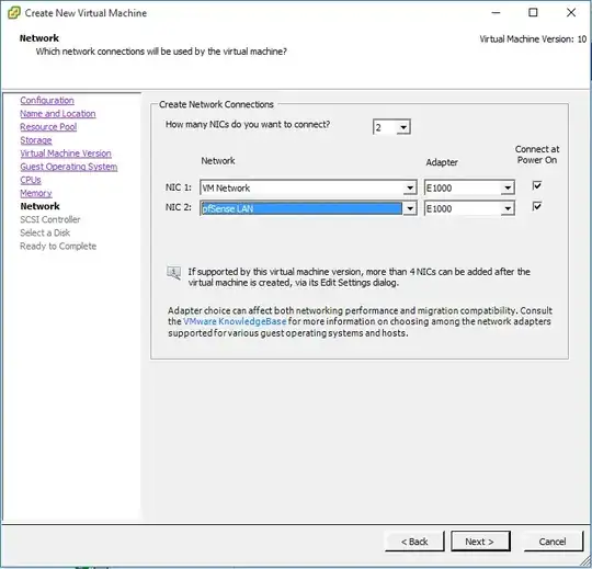 pfSense "New VM Window" for Network Settings