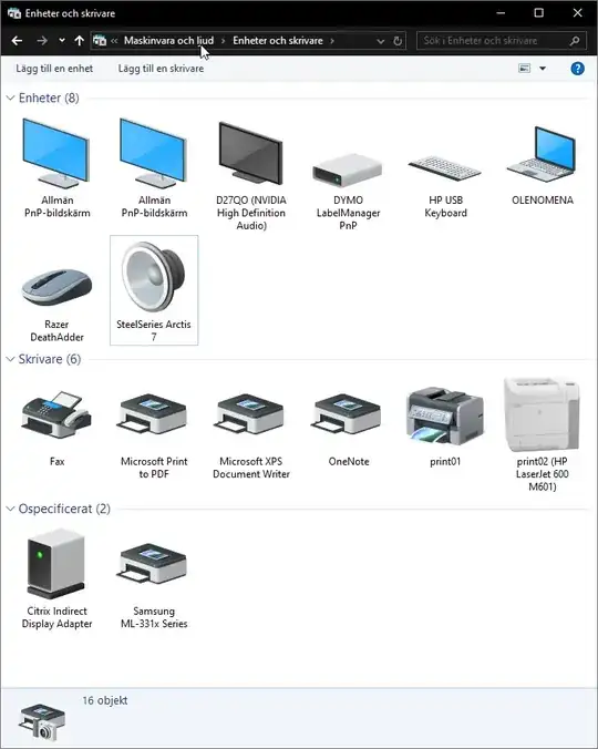 Devices and Printers on PC