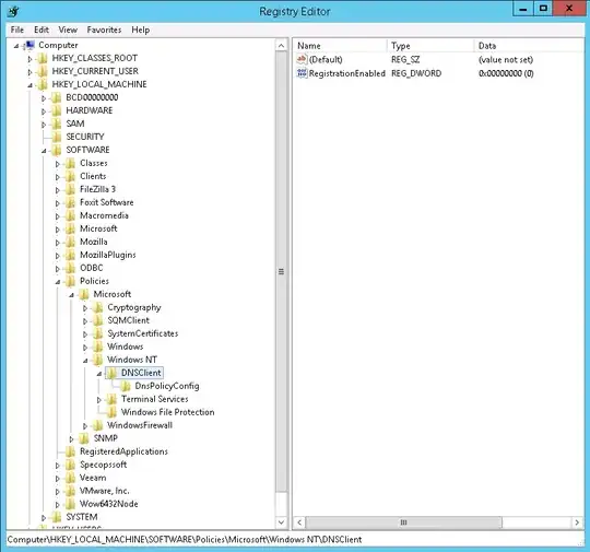 Screenshot of regedit showing the registry key