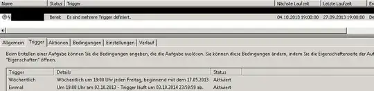 Picture showing the aforementioned task with its triggers and the next execution date. Although the picture shows the German interface, it should be self-explaining.