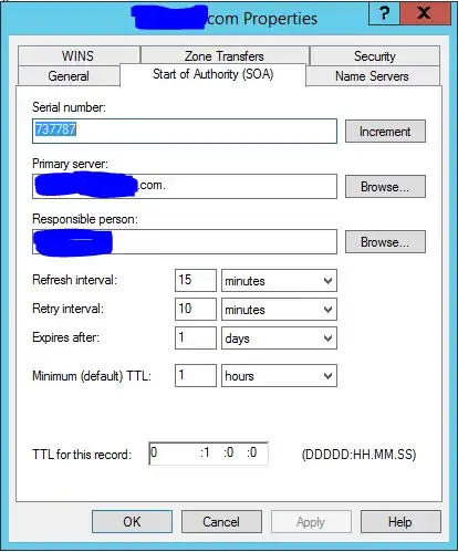 screenshot showing Windows DNS SOA record advanced properties
