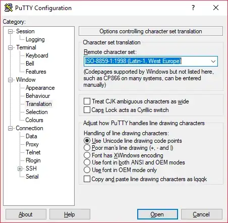 Putty screenshot