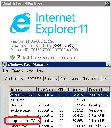 iexplore.exe running in 32-bit mode