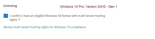 When selected image : Windows 10 Pro, Version 20H2 - Gen 1
