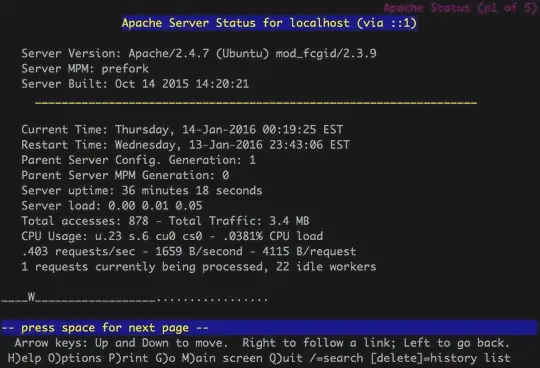 Apache service status page viewable via Lynx.