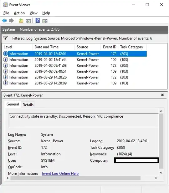 the first returned event viewed in event viewer with complete message