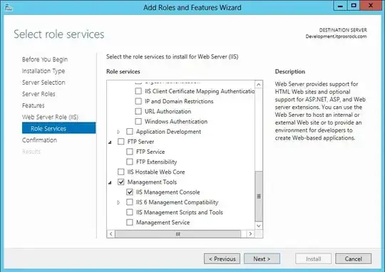 Role Services screen