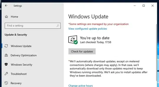 Windows Update settings showing settings disabled
