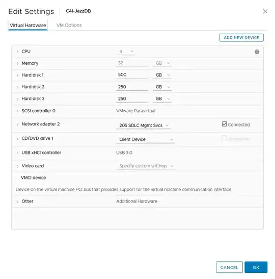 Hard Disk 2 has 250GB assigned but only 60GB is actually allocated