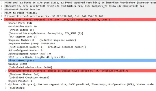 Same packet with checksum verification enabled