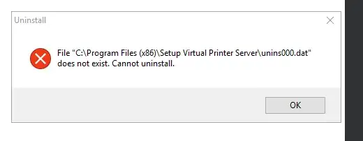 Cannot uninstall error message