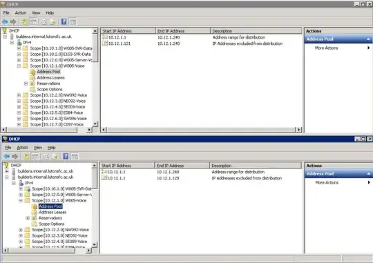 Split DHCP scope, showing exclusions