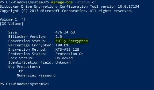 a machine that works is 'Fully-Encrypted' instead of 'Only Used Space'