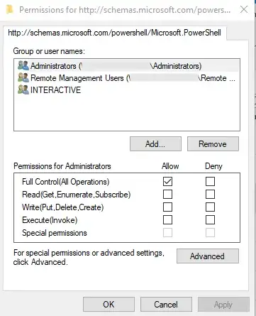 Permissions Dialog for the PSSession Configuration