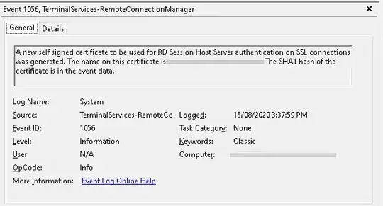 event viewer new cert
