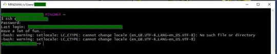 ssh in Git Bash just after logging in showing LC_CTYPE: cannot change locale warning