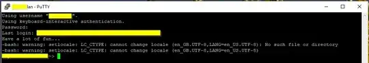 PuTTY just after logging in showing LC_CTYPE: cannot change locale warning