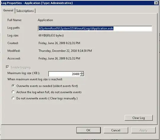 Application event log settings