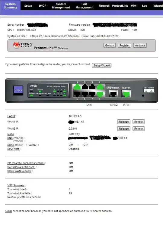 Linksys System Summary screen